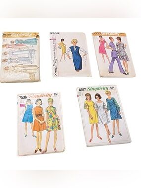 1960 & 1970s vintage Simplicity sewing patterns lots of 5